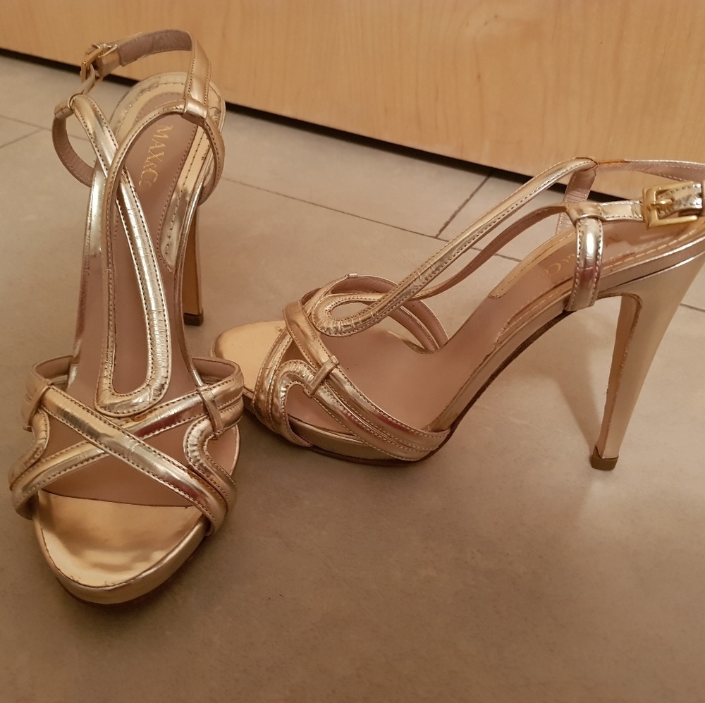Max&co Gold Laminated Leather Strappy Heels